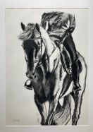 Charcoal drawing of horse and rider